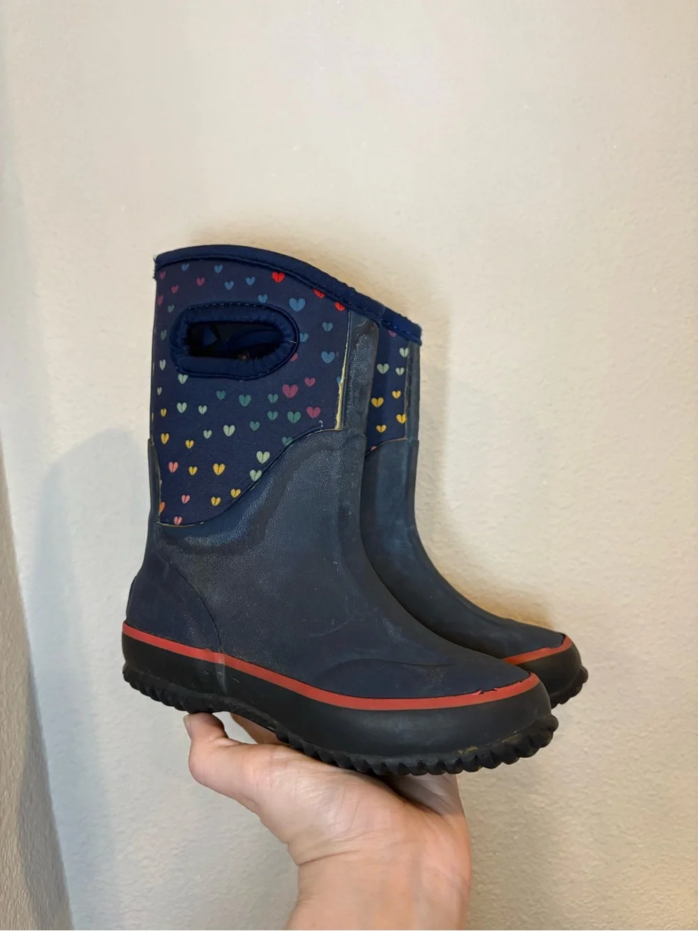 Kids Navy Heart-Print Rain Boots